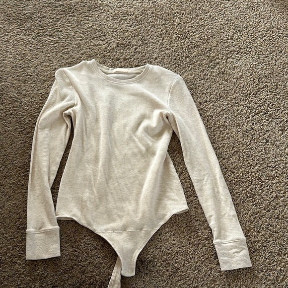 Nuuds waffle knit Cream Long Sleeve Bodysuit - Picture 1 of 4